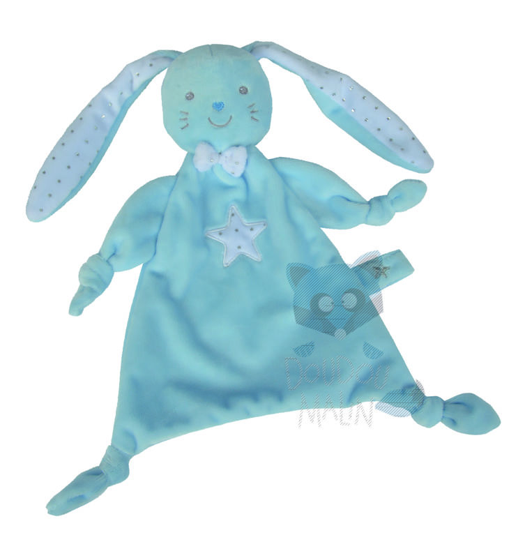  layette baby comforter blue rabbit white star 